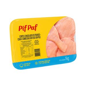 Filé de Coxa e Sobrecoxa s/ pele e s/ osso Bandeja 1kg - caixa c/12kg. Qualidade de Sabor Pif Paf